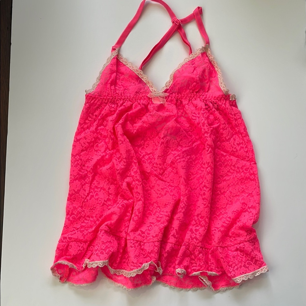 Victoria’s Secret Bright Pink Lace Babydoll Dress Size Small